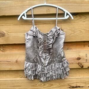 La Rok Mocha Champagne Embellished Sexy Silk Zip Up Camisole Size XS, NWT